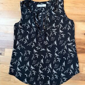 LOFT Black and Cream Leaf Print Blouse